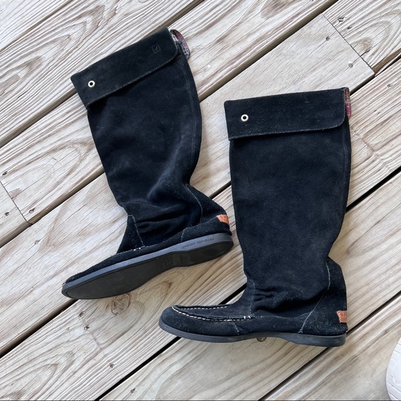 Sperry Longpoint moccasin boots 8 black suede top-sider mocs - Picture 1 of 12
